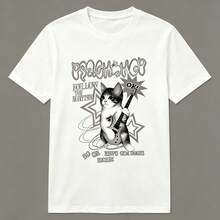 Limited Time Offer, Limited Quantities, Flash ! Women's Casual Shirts, Women's Polyester T-Shirts, Elegant Shirts. Women's Summer Casual T-Shirt With A Cat Slogan. - 白色 - 查看 3