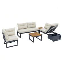 Multifunctional Garden Furniture Set With 3-Position Adjustable Backrest And Reclining Function, Thick And Comfortable Cushions, Storage Space And Weather-Resistant Polyester Cover – For Patio, Balcony And Garden. Beige - 米色 - 查看 11