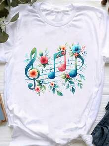 Women's 100% Cotton Casual Short Sleeve T-Shirt - Short Sleeve T-Shirt With A Round Neck And  Print. Breathable, Machine-Washable Fabric. Comfortable, Simple, And Stylish For Everyday Summer Wear. Perfect Gift. Loose Fit. Local Shipping. - 白色的 - 查看 1