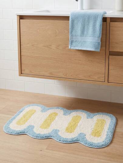 1 pièce Tapis de porte à motif géométrique à bord ondulé, imitation cachemire doux et moelleux, antidérapant et absorbant. Convient pour la porte, la salle de bain, la cuisine, la chambre à coucher et la décoration de la maison. Peut être utilisé toute l'année.