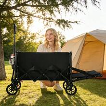 Carrito de mano resistente y carrito de campo plegable con ruedas giratorias de 360°, capacidad de 175 kg, adecuado para exteriores, jardín, camping, picnic, playa, pesca, duradero y resistente carrito de jardín carretilla de mano - A - Ver 8