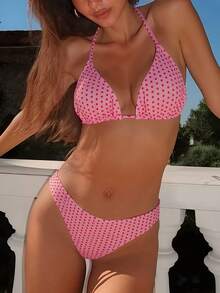 Sexy Bikini For Women 2026, Polka Dot Print With Adjustable Drawstring Design – Beach Swimsuit - FF1319-PU - 查看 10