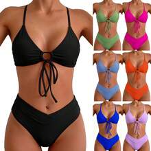 New 2026 Solid Color Lace-Up Bikini, Sexy Two-Piece Bikini For Women. - ZH432GB - View 2