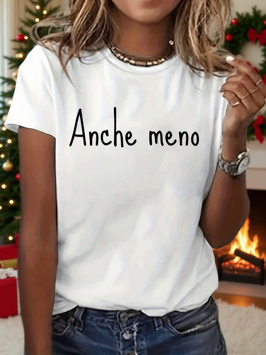 Women's Modern, Casual Camisole For Parties And Lounging At Home, 100% Cotton, Loose Fit. Italy Even Less Italian Classic Letter Print T-Shirt, Short Sleeve Crew Neck Casual Top For Summer & Spring, Women's Apparel - 白色 - 查看 1