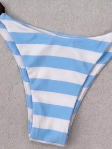 Bikini de mujer con tirantes de cuentas a rayas azules, estilo europeo y americano, para vacaciones y playa de verano - Multicolor - Ver 5