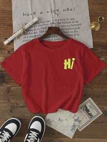 NewSummerCasual Women's Milk Silk Letter Print Short Sleeve T-Shirt, Summer-Vintage Street Style Unisex Loose Cotton Short Sleeve Crew Neck T-Shirt - 紅色的 - 查看 2