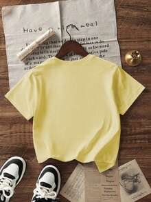 Short-Sleeved T-Shirt With A Round Neck, Relaxed Fit, And Simple Slogan Print, For Women, Ideal For Summer, Holidays, And Everyday Wear. Women's T-Shirt. White Blouses For Women. - 黃色 - 查看 5