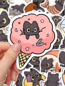 50pcs Black Cat Stickers Cute Animal Stickers Cat Party Gifts Waterproof Vinyl Stickers - Multicolor - View 3