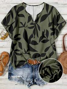 Mono informal con cuello en V y estampado floral para mujer talla grande - Multicolor 2 - Ver 3
