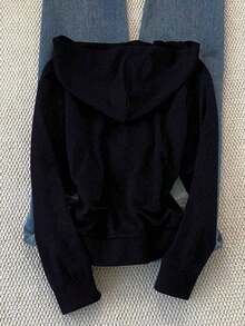 Sudadera con capucha ajustada y versátil con bordado para mujer - Azul marino - Ver 2