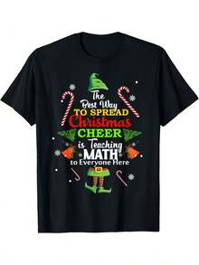 Camiseta de Navidad para Profesor de Matemáticas con Diseño de Elfo: La Mejor Forma de Transmitir el Espíritu Navideño. Camiseta de Manga Corta Casual y Cómoda para el Verano. - Negro - Ver 1
