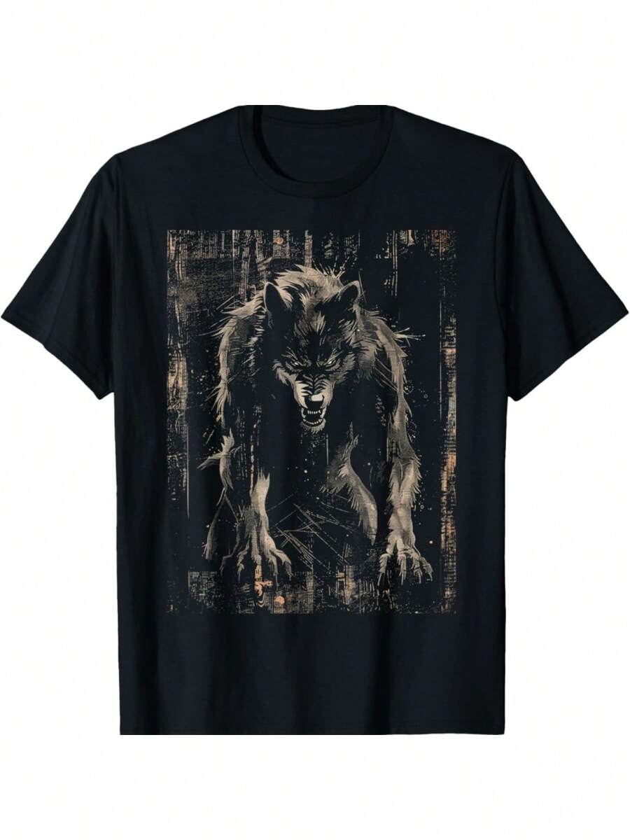 Camiseta de Lobisón Ululando a la Luz de la Luna Llena - Negro - Ver 1
