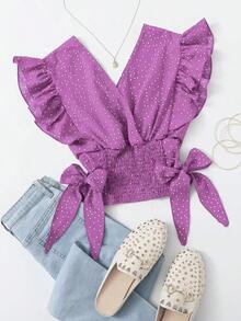 Top de lunares con nudo fruncido ribete fruncido - Morado - Ver 6