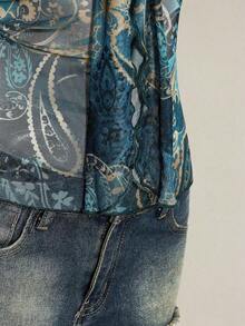 ICON Camiseta de tirantes plisada con estampado de paisley vintage Y2K para mujer - Verde - Ver 11