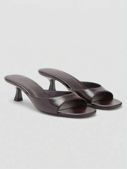 2026 Spring/Summer Korean Style Elegant Square Toe One-Strap Sandals High Heels Mule Shoes For Women,Kitten Heels