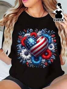 Tops de mujer de estilo retro de moda para primavera y Otoño. Prenda de ropa femenina de talla de una pieza 1 Estampado floral en forma de corazón con la bandera patriótica de Estados Unidos Camiseta de manga corta con cuello redondo para mujer, ropa casual. Camisa, rojo brillante, diseño floral blanco y azul, patrón de estrellas y rayas, top de tejido de punto para todas las estaciones, jersey de corte regular. - El regalo perfecto para el Día de la Madre, un obsequio para nuevas mamás o un regalo de agradecimiento para tu esposa. Camiseta, camiseta con la bandera americana, Pascua regalos de Pascua, Día de la Madre, trajes para fiestas, artículos unisexo Día de San Patricio, camisetas de anime artículos de anime, tops, tops de mujer, blusas para mujer, blusas, playeras de mujer, ropa de hombre, camiseta de hombre, camisas de hombre, camiseta deportiva hombre - Negro - Ver 7