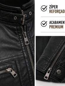 Men's PU Leather Casual Slim Fashion Winter Jacket - Black - View 9