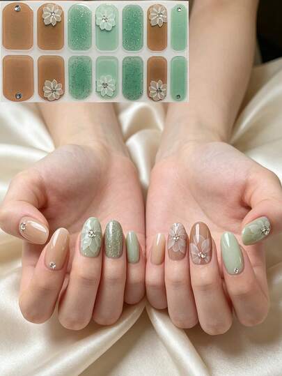 Summer Tulip Flower Green Plant Floral Handpainted 3D Nail Art Stickers