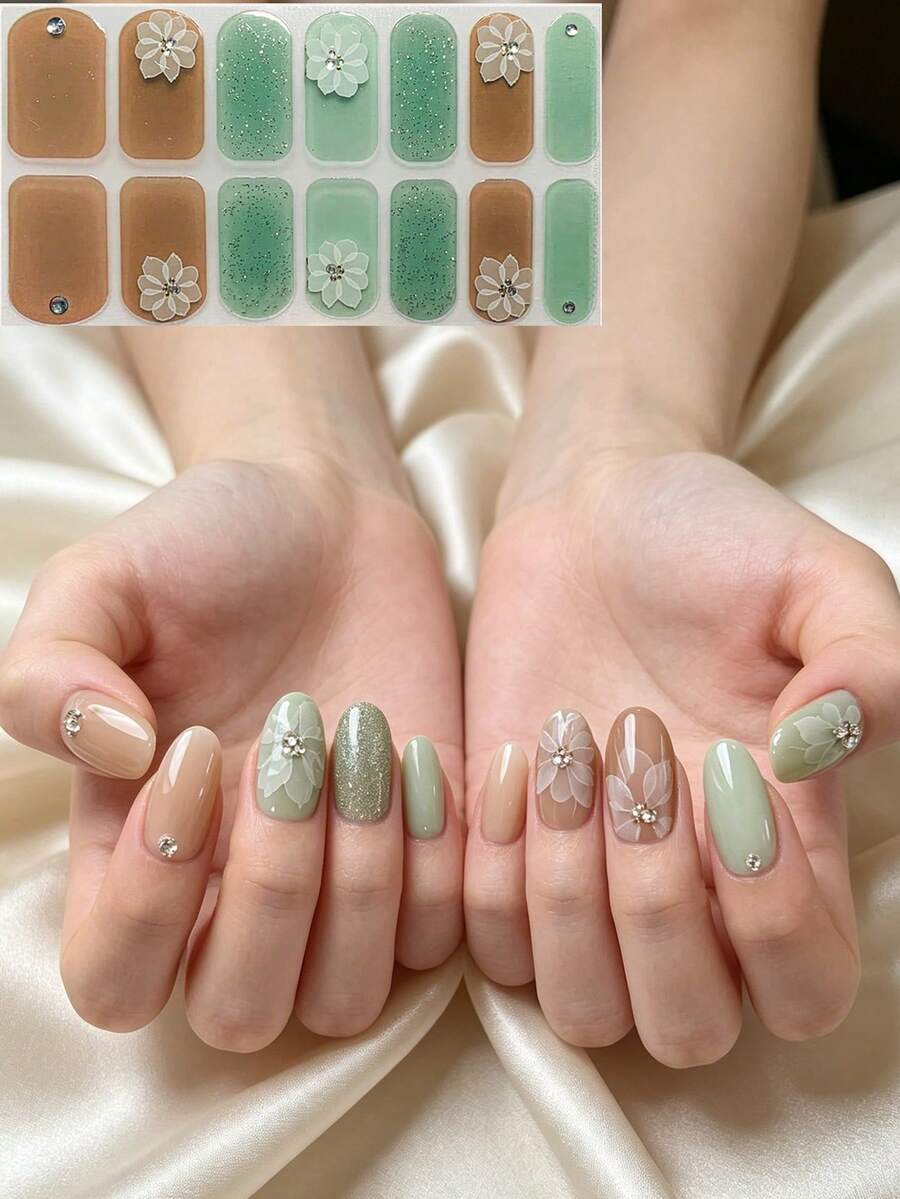 Summer Tulip Flower Green Plant Floral Handpainted 3D Nail Art Stickers - Multicolor - View 1