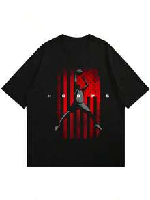 ‌ Camiseta de Manga Corta Holgada Casual Versátil con Estampado de Baloncesto Divertido, Ideal para Vacaciones, Trabajo y Uso Diario100% Cotton - Negro 7 - Ver 4