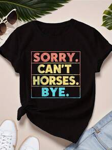 Una camiseta de mujer de manga corta, holgada, moderna, a la moda, retro y elegante, adecuada para actividades al aire libre en primavera y verano.Camiseta con estampado "Lo siento, no puedo montar a caballo, adiós", camiseta casual de cuello redondo y manga corta, adecuada para primavera y verano, ropa de mujer.blusas para mujer,blusas casuales para dama,tops,, mujer premium,y2k,playeras de mujer curvy,ofertas y liquidaciones ropa mujer,playeras deportivas para mujer,,playeras de hombre, mujer,blusas>elegante LMNF - Negro - Ver 1