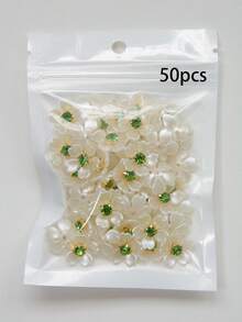 20/50/100pcs/Bag, 15mm 5-Petal Resin Crape Myrtle Flowers With Gold Base Claw And Light Green Crystal, Pearls, For Clothing Decoration - Light Green Diamond Bauhinia - View 10