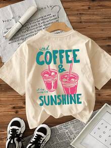 Women's Mexican Fashion Basic T-Shirt, Round Neck, Coffee Cup Print, Front And Back Pattern Design, Comfortable And Breathable Fabric, Cool Summer T-Shirt, Regular Fit, Suitable For Everyday Wear And Vacations. New Release. - 杏色 - 查看 2
