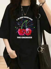 1 Piece Homies Good Buddies Cartoon Print T-Shirt - Women's Casual Short Sleeve Crew Neck T-Shirt, Soft Cotton, 180g, 100% Cotton. - 黑色 4 - 查看 11