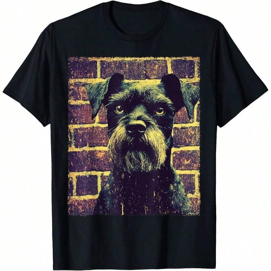 1 Piece Of Vintage Schnauzer Print T-Shirt For All Seasons, 100% Cotton, Single-Sided Print, Round Neck, Short Sleeve, Unisex, Base Layer, 180g Cotton. - 顏色 6 - 查看 1
