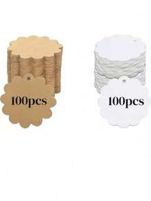 100pcs/Set White Blank Kraft Paper Gift Wrapping Tag With Scalloped Edge, Suitable For Wedding, Birthday Party Decor, Baking Cookie Packaging Label - Scalloped Shape - View 2