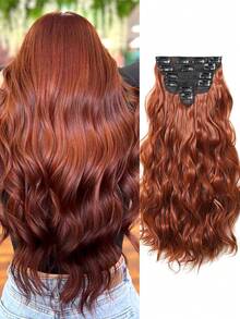 Set de 6 extensiones de cabello ondulado suave, de 20 pulgadas de color rojo-marrón con clips, extensiones de cabello sintético rizado, adecuadas para fiestas de Halloween y uso diario - Rosa Oxidada - Ver 13