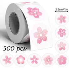 500pcs Small Cherry Blossom Doodle Roll Stickers, 1 Inch Round 8 Patterns, Floral Sealing Labels For Envelopes, Magazines, Phone Cases, Water Bottles, Computer Helmets, Scrapbooks, DIY Decoration, Holiday Party Gift Packaging, PVC Self-Adhesive Seal Stickers - Cartoon Sakura - View 9