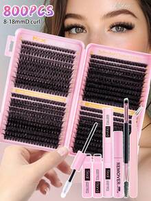 MEM 240 件 D 卷睫毛簇套装蓬松睫毛延长套装浓密 80D+100D 簇状睫毛延长套装带粘合和密封睫毛涂抹器混合款式单根睫毛套装睫毛簇套装、睫毛、睫毛、假睫毛 - 黑色 - 查看 2