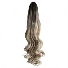 Ekstensi Rambut Ekor Kuda Wanita WaveTrip, Bundel Rambut Panjang Keriting Bergelombang dan Lurus, Ekor Kuda Berlapis 24 Inci dengan Jepitan, Cocok untuk Pesta, Gaya Rambut Bergelombang dan Pemakaian Sehari-hari - Ombre pirang - View 2