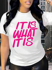 Modern And Minimalist Women's T-Shirt With Fun Letter Print - Casual Short-Sleeved Top, Lightweight For Everyday Summer Wear, Ideal For A Weekend Outfit, Fun Design, A Must-Have Item For Playful Women. - 白色 - 查看 7