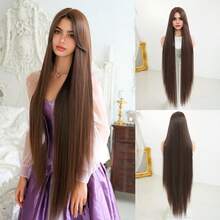 7JHH WIGS 棕色長髮公主女用假髮 44英吋超長直髮有瀏海 合成纖維耐熱假髮 適合女孩萬聖節派對 Cosplay 化妝舞會使用 - 棕色 - 查看 12