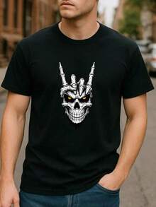 Camiseta unisex de manga corta, CalaveraMetalGestoRocaOscuroEstiloCreativoImprimirCamisetaInformalPara todas las estacionesTripulaciónCuelloMedianoEstiramientoTelaVersátilDiarioSuperiorParaCamisetas de hombrehombre, , , Dazymujer,romwehombres, bohochic,maestrasregalos,camisetaparaconjuntos de mujercon curvasparamu,y2k, - Negro - Ver 1