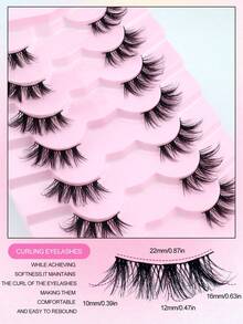 7 Pairs Natural Crossing Cat Eye Lashes, 3D Fluffy Curly Elongated Invisible Transparent Stem, Comfortable & Lightweight For Beginners, 10/16MM - Black - View 4
