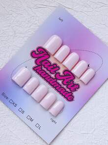 10pcs Y2K Square Nail Art Manicure, Handmade Solid Pink Color Nail Tips, Shiny Nail Stickers Suitable For Party, Wedding, Daily Wear, Includes Nail Tools, Great Gift For Women And Girls - Baby Pink - View 4