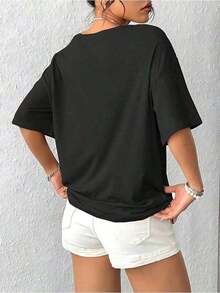 Premium 100% Cotton T-Shirt For Daycare And Childcare Workers, 'Outdone By Little Humans' Design, Casual, Comfortable, Summer Top, Crew Neck, Loose Fit T-Shirt, Gift Idea - 黑色 - 查看 3