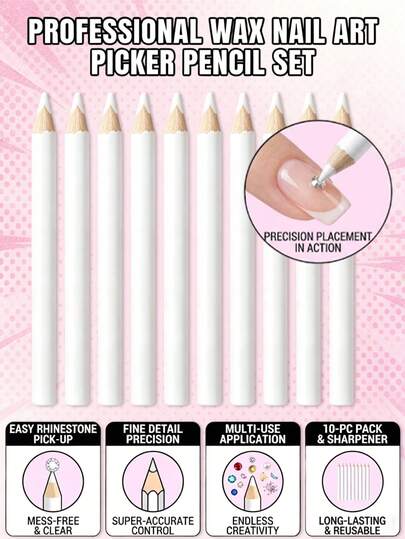 10pcs White Crystal Rhinestone Dotting Pen - Suitable For Nail Art Rhinestone Inlay, Phone Decoration, DIY Crafts And More