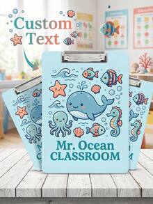 1pc Custom Teacher Clipboard, Personalized Name Acrylic Clipboard With Cute Themed Pattern, Sturdy Metal Clip For Classroom Use, Teacher Appreciation Gifts, Back To School Gift, Multiple Theme Doodle Pattern, Elementary Teacher Desk Decor, School Supply - Multicolor - View 3