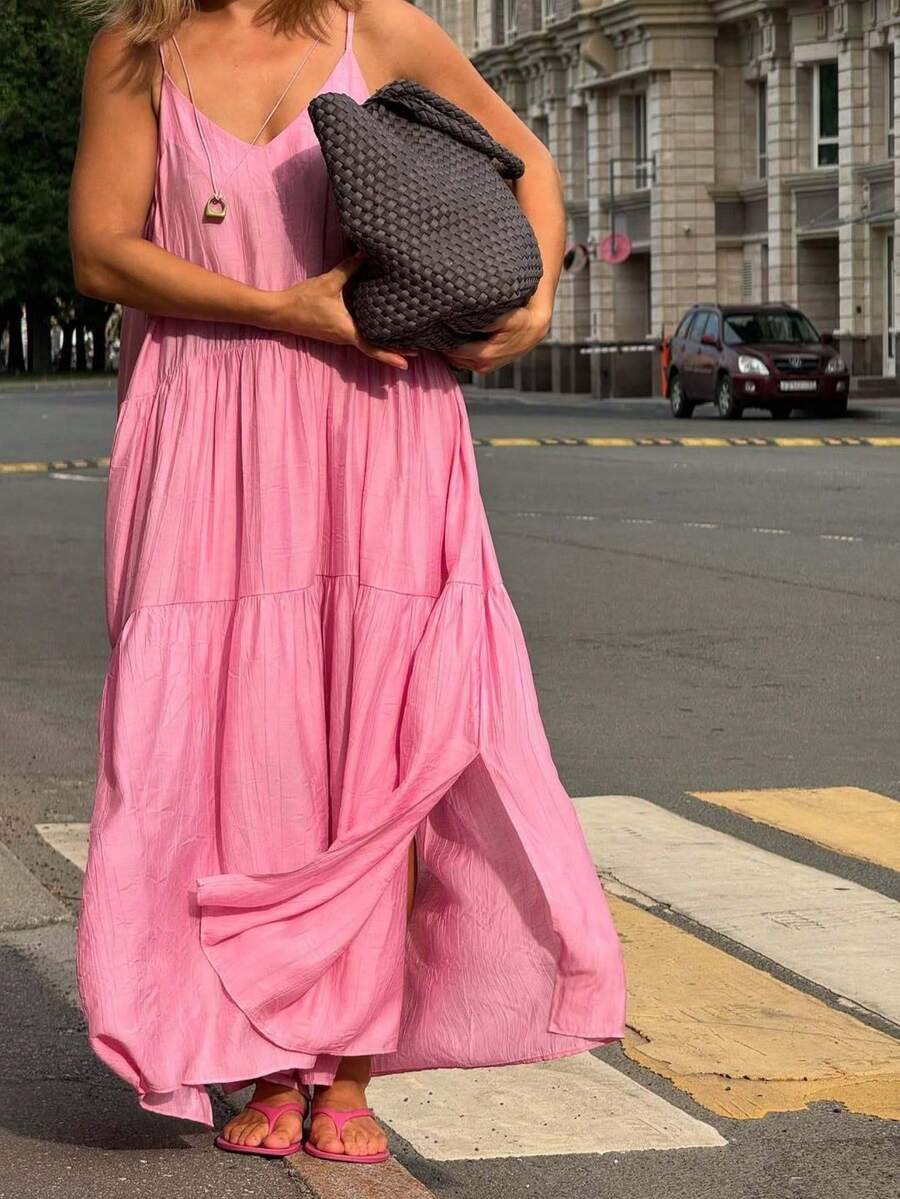 Long Pink Loose-Fitting Island-Style Dress With Straps, Perfect For Summer 2026 - 粉色 - 查看 1