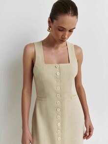 Sleeveless Button-Down Dress With Round Neck, Elegant Summer Style 2026 - 杏色 - 查看 1