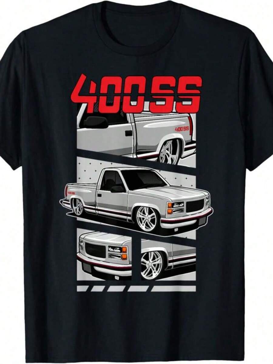 New 2026 Model - Casual Printed T-Shirt, Comfortable, Versatile, Quick Dry, Slim Fit, Short Sleeve T-Shirt For Men 400SS, Printed Trucker T-Shirt, Breathable, Modern, Outdoor Design, Suitable For Home Office, Parties, Meetings, Travel. - 黑色 - 查看 1