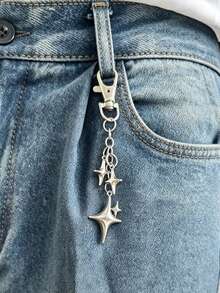 1pc Creative Four-Pointed Star Pants Chain, Keychain Pendant, Alloy Star Moon Decor For Phone/Bag, Suitable For Daily Wear - Silver - View 1