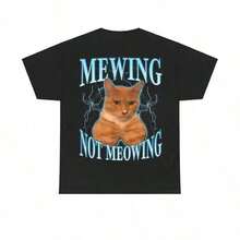 2026 Sommar Ny Rolig Katt-Meme T-shirt - Mewing LooksMax Mjauande Katt Grafisk T-shirt, Unisex Bomullsoutfit För Män & Kvinnor, Daglig Retro Street T-shirt - Svart - Visa 2