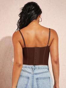 Top de tirantes bustier ribete con encaje - Café integral - Ver 2