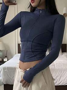 Chaqueta Ajustada Con Cierre De Cremallera Para Mujer - azul real - Ver 2