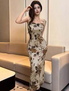 Vestido con estampado floral y cruce de tirantes (corte aleatorio) para el Día de San Valentín - Multicolor - Ver 6